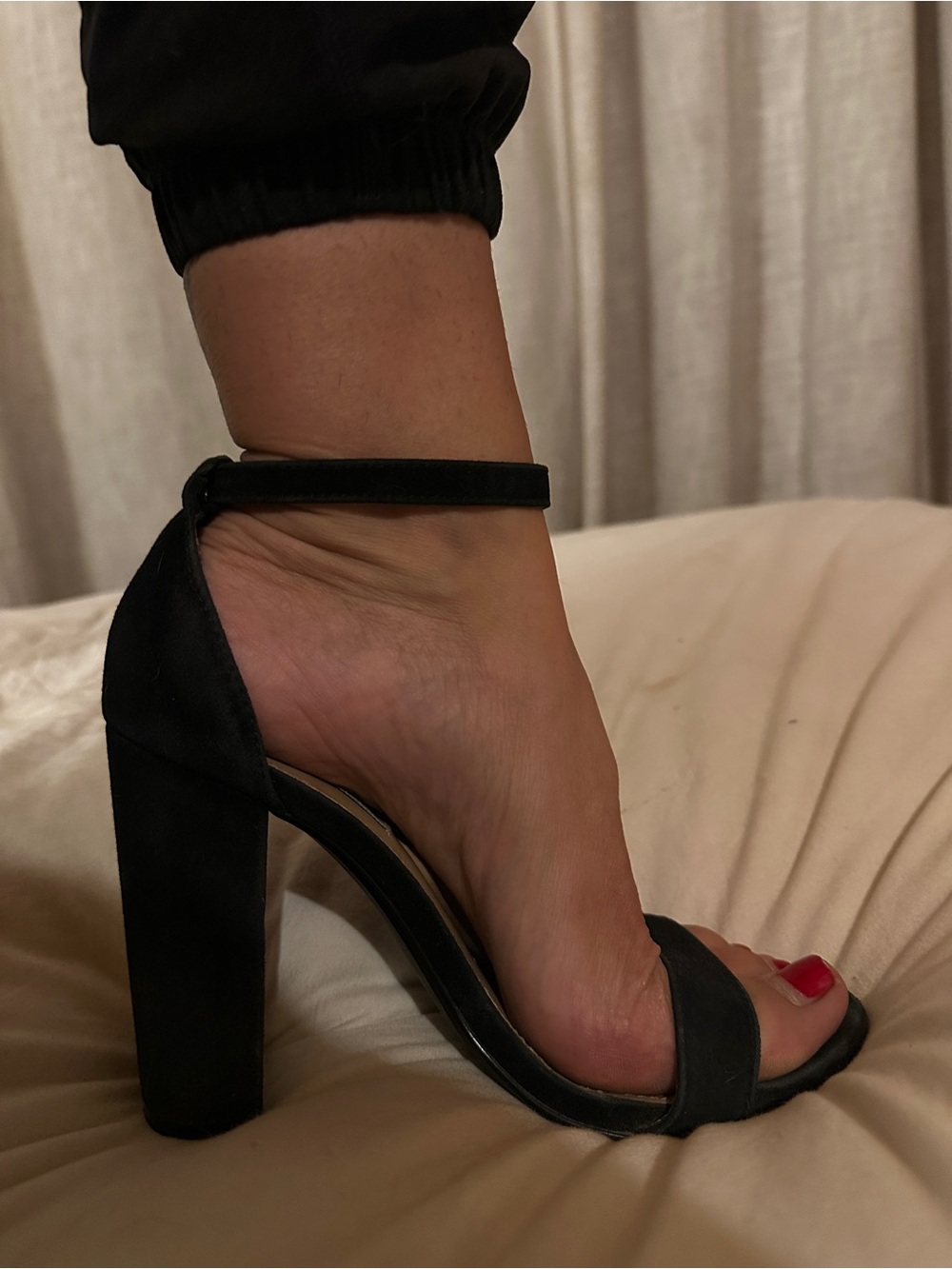 Steve Madden 4” Black Suede Ankle-Strap Block Heel Sandal